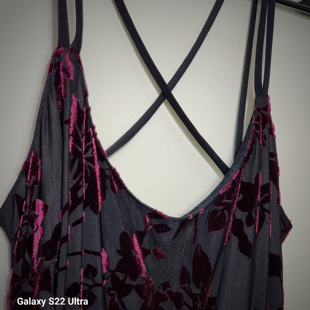 Vtg Sz 8 Formal Dress Floral Maxi Burnout Blk Burgandy Velour Whimsigoth Boho - Picture 15 of 16